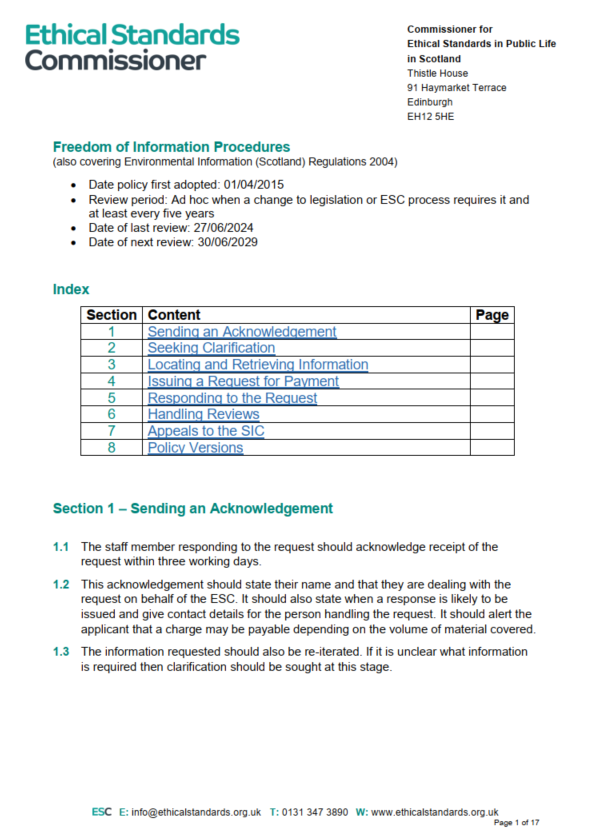 FOI procedures cover page
