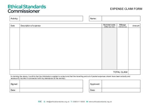 Out of Office Expense Claim Form | Ethical Standards Commissioner